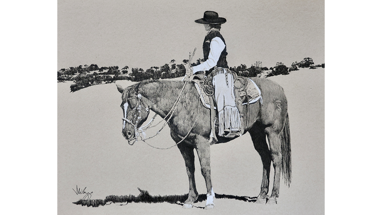 cowgirl on horseback mixed media artwork