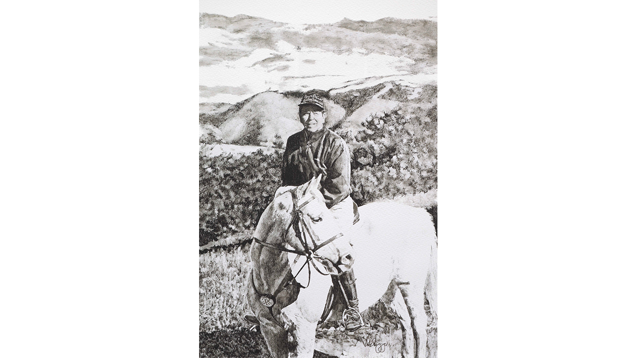 Ronald Reagan on horseback with cap