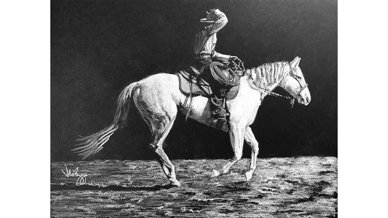 horse and rider galloping across the desert night