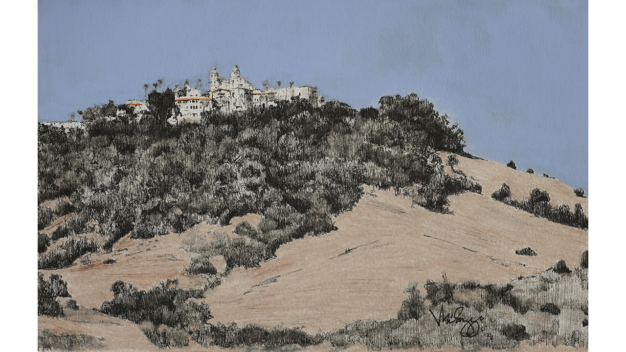 Landscape looking up at Hearst Castle in San Simeon, California