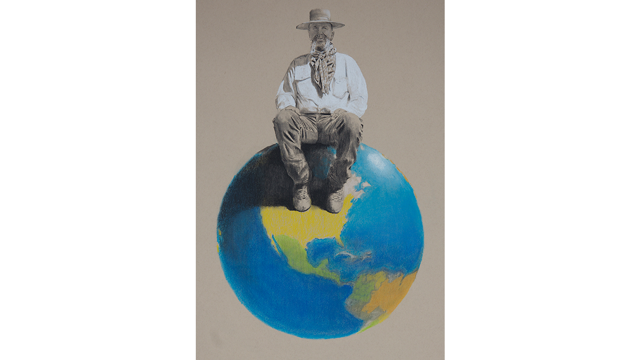 bearded Western man sitting on the Earth